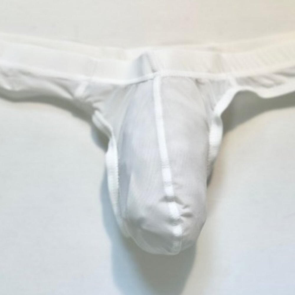 JOCKMAIL   Waist 28-31"s Nylon Blend Semi Sheer T-Back Thong - White - PouchJOC - Picture 9 of 11